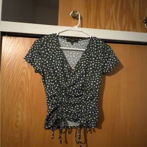 Rue21 Floral Wrap Top - Black and White